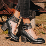 Women's Strappy Ankle Strap Block Heels with Buckles – Closed Toe Smart Casual Shoes
