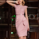 Women's Short Sleeve Wedding Guest Dress – Formal Tailored Dress for Receptions & Dinners