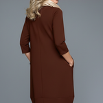 Women's A-Line Midi Dress with Pockets – Round Neck Three-Quarter Sleeve Day Dress