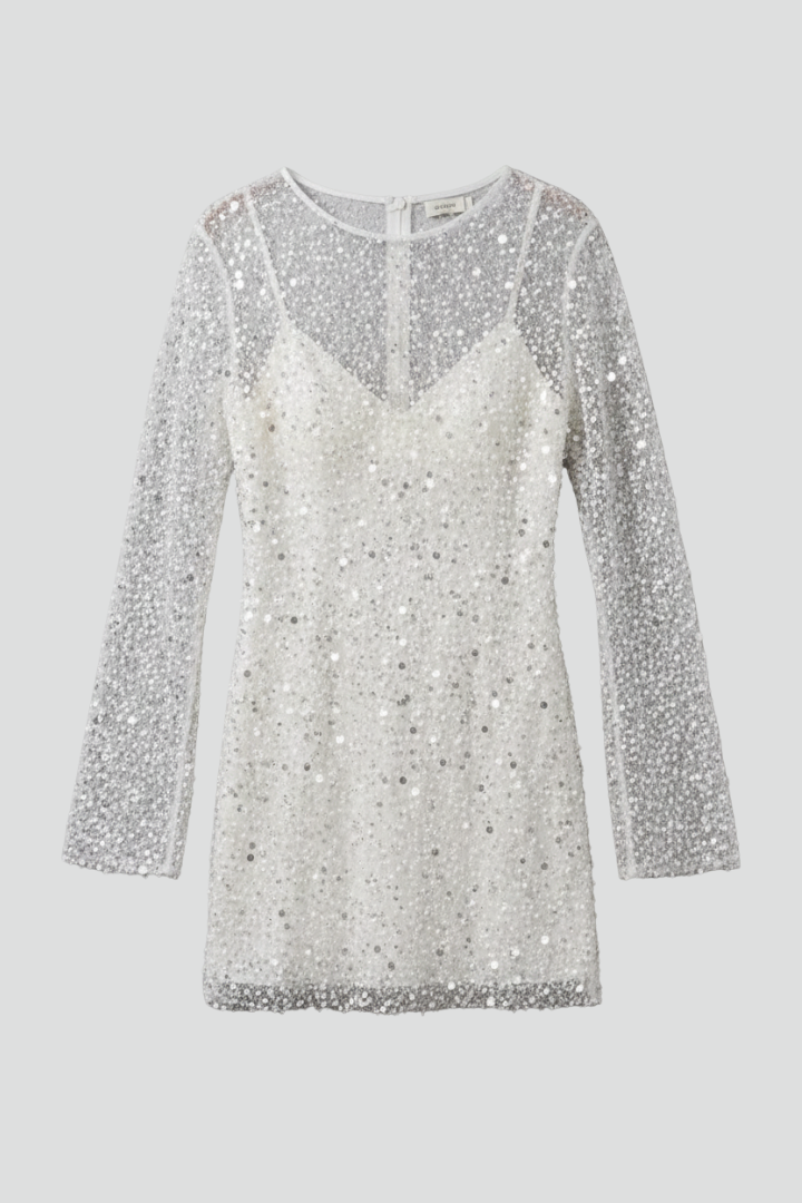 Women's Embellished Mesh Overlay Mini Dress – Long Sleeve Party & Evening Dress
