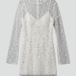 Women's Embellished Mesh Overlay Mini Dress – Long Sleeve Party & Evening Dress
