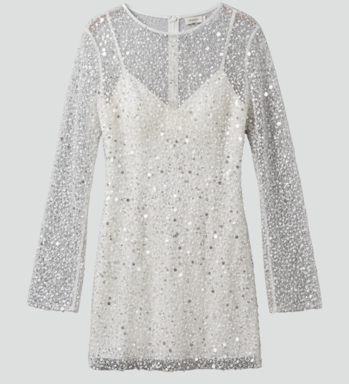 Women's Embellished Mesh Overlay Mini Dress – Long Sleeve Party & Evening Dress