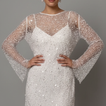 Women's Embellished Mesh Overlay Mini Dress – Long Sleeve Party & Evening Dress