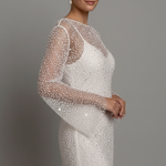 Women's Embellished Mesh Overlay Mini Dress – Long Sleeve Party & Evening Dress