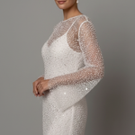 Women's Embellished Mesh Overlay Mini Dress – Long Sleeve Party & Evening Dress