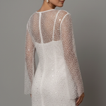Women's Embellished Mesh Overlay Mini Dress – Long Sleeve Party & Evening Dress
