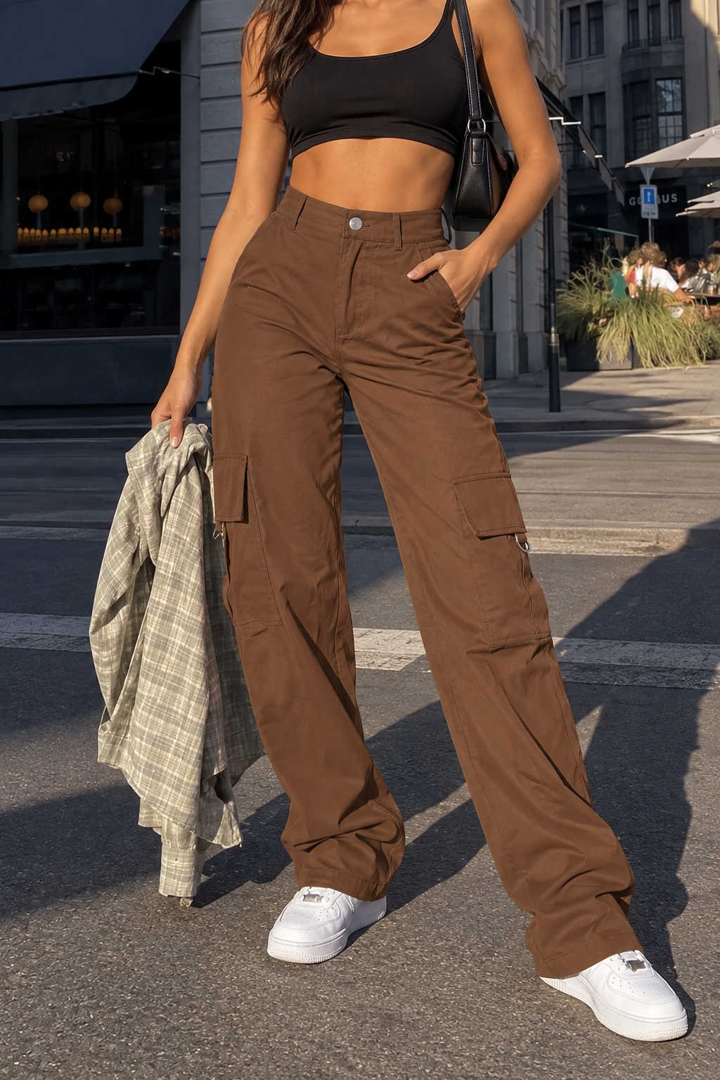 Women's Baggy Cargo Pants with High Waist & Wide Leg – Utility Pants with Flap Pockets