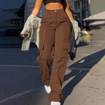 Women's Baggy Cargo Pants with High Waist & Wide Leg – Utility Pants with Flap Pockets