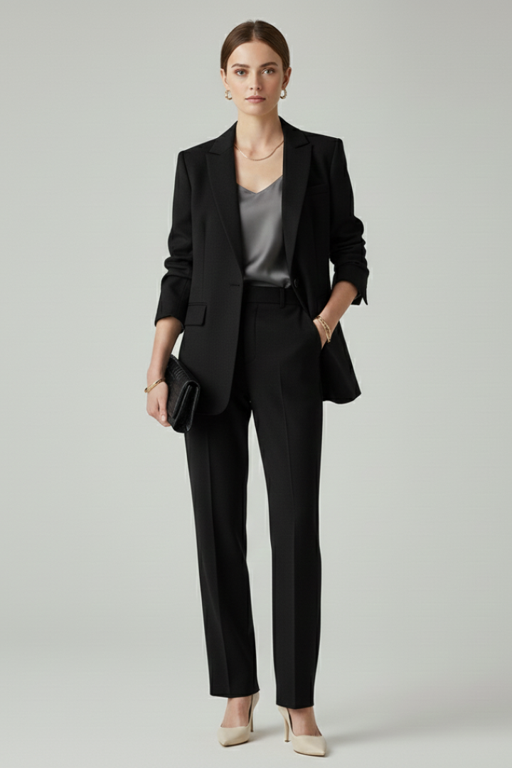Women's Blazer & Straight-Leg Pants Set – Tailored Two-Piece Suit for Work, Events & Occasions