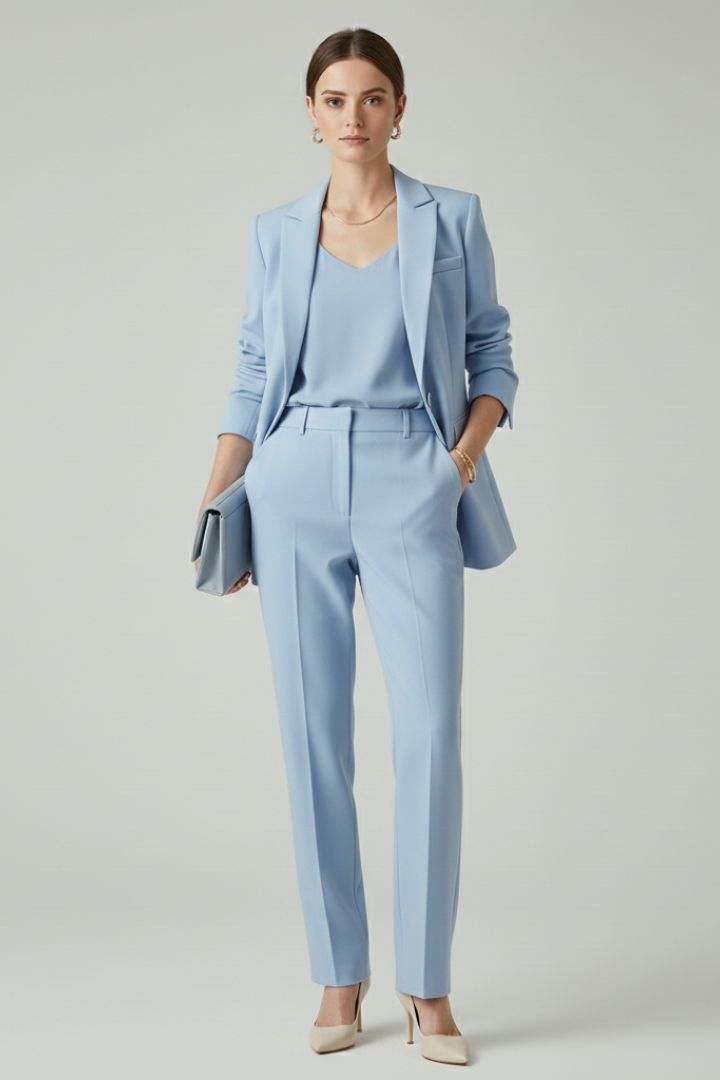 Women's Blazer & Straight-Leg Pants Set – Tailored Two-Piece Suit for Work, Events & Occasions