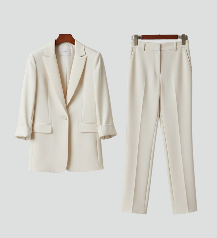 Women's Blazer & Straight-Leg Pants Set – Tailored Two-Piece Suit for Work, Events & Occasions