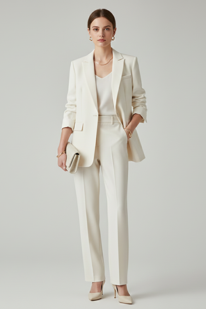 Women's Blazer & Straight-Leg Pants Set – Tailored Two-Piece Suit for Work, Events & Occasions