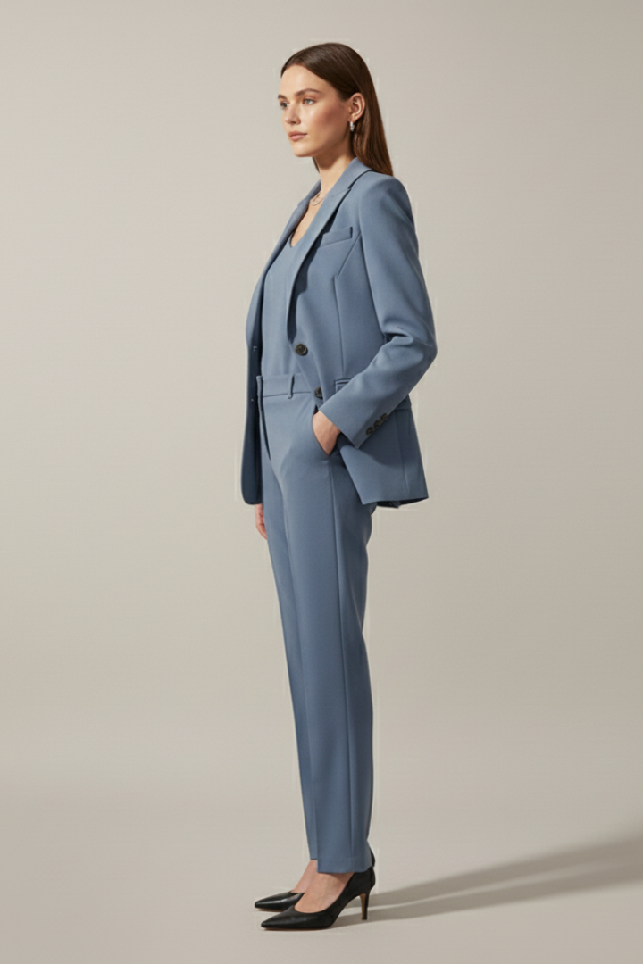 Women's Blazer and Pants Suit Set with Notched Lapel – Straight Leg Two Piece Workwear Suit