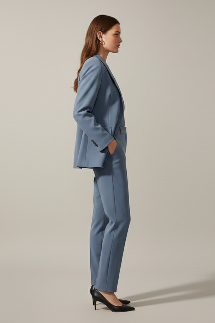 Women's Blazer and Pants Suit Set with Notched Lapel – Straight Leg Two Piece Workwear Suit