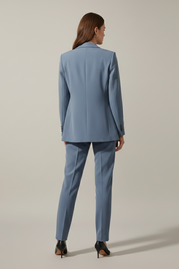Women's Blazer and Pants Suit Set with Notched Lapel – Straight Leg Two Piece Workwear Suit
