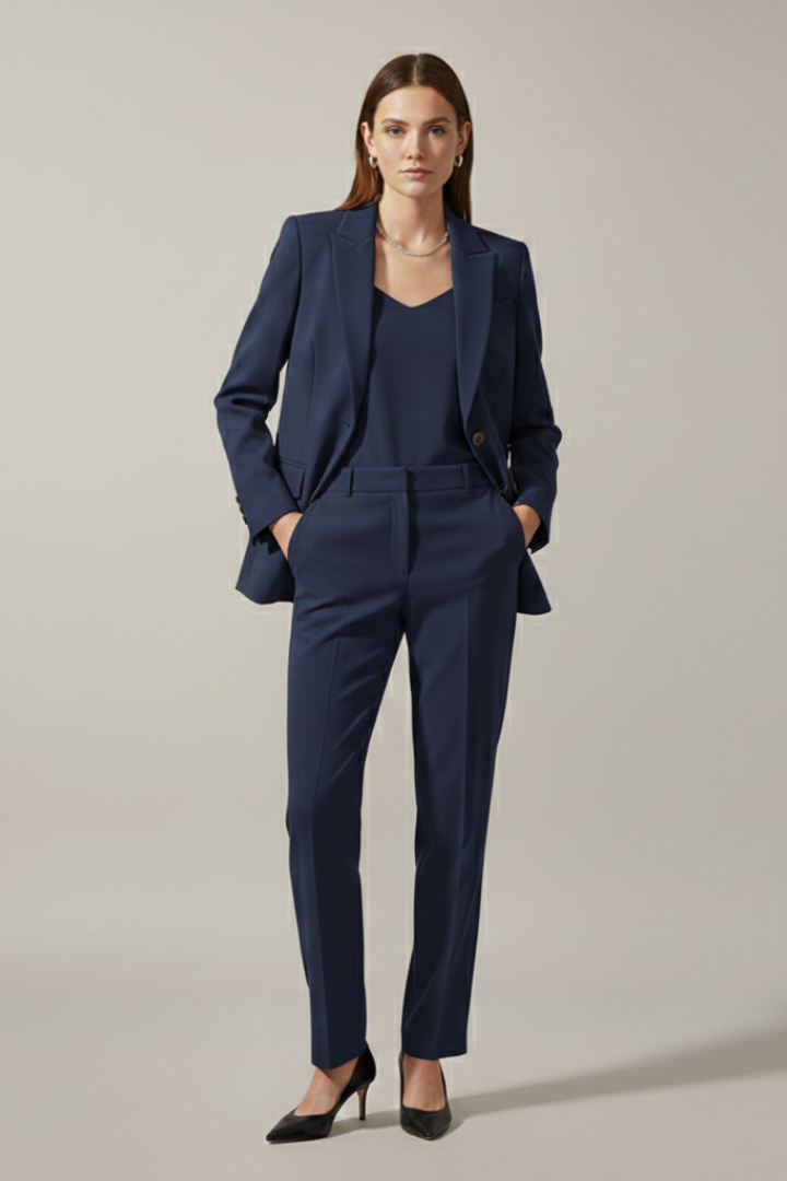 Women's Blazer and Pants Suit Set with Notched Lapel – Straight Leg Two Piece Workwear Suit