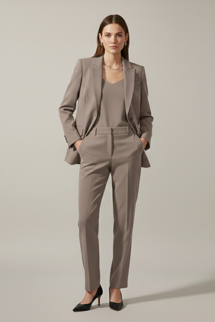 Women's Blazer and Pants Suit Set with Notched Lapel – Straight Leg Two Piece Workwear Suit