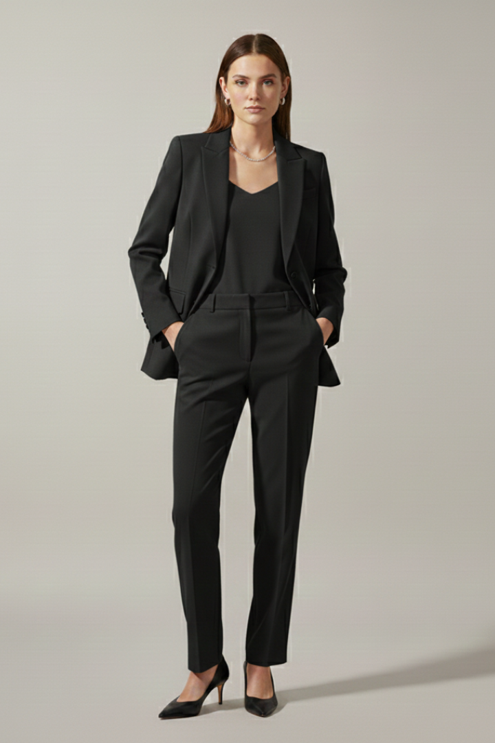 Women's Blazer and Pants Suit Set with Notched Lapel – Straight Leg Two Piece Workwear Suit
