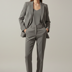Women's Blazer and Pants Suit Set with Notched Lapel – Straight Leg Two Piece Workwear Suit