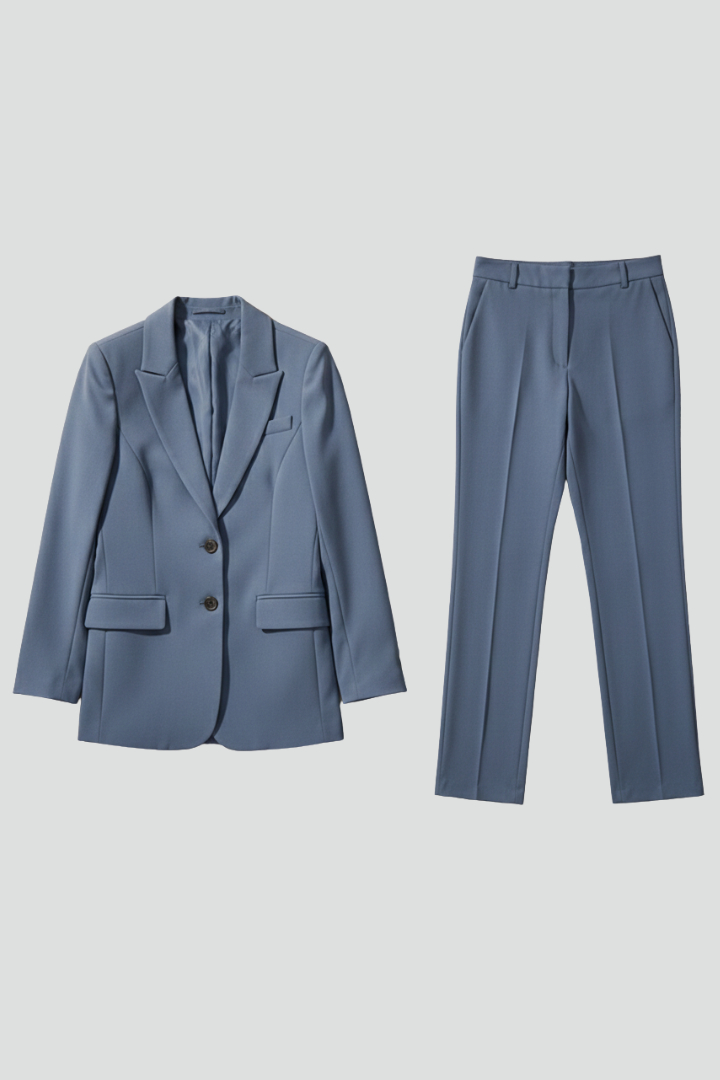 Women's Blazer and Pants Suit Set with Notched Lapel – Straight Leg Two Piece Workwear Suit