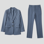 Women's Blazer and Pants Suit Set with Notched Lapel – Straight Leg Two Piece Workwear Suit