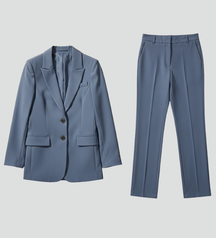 Women's Blazer and Pants Suit Set with Notched Lapel – Straight Leg Two Piece Workwear Suit