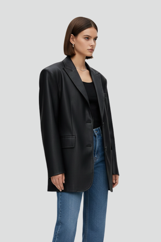 Women's Single Button Blazer with Notched Lapel & Welt Pockets – Tailored Office Jacket