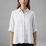 Women's Short Sleeve Collared Button Blouse with Ruffle Hem – Smart Casual Summer Top