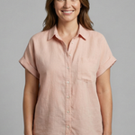 Women's Short Sleeve Button-Up Blouse with Collar & Curved Hem – Everyday Summer Shirt