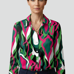 Women's Long Sleeve Button-Up Collared Blouse with Chest Pocket – Casual Workwear Shirt