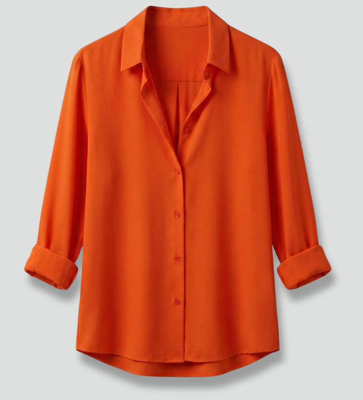 Women's Long Sleeve Collared Button Front Blouse with Rolled Cuffs – Workwear Shirt