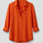 Women's Collared Button-Up Blouse with Long Sleeves – Curved Hem Shirt for Work