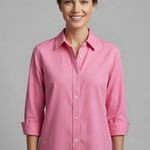 Women's Long Sleeve Collared Button Front Blouse with Rolled Cuffs – Workwear Shirt