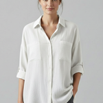 Women's Collared Button-Up Blouse with Long Sleeves – Curved Hem Shirt for Work