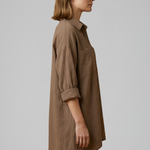 Women's Collared Button-Up Blouse with Long Sleeves – Curved Hem Shirt for Work
