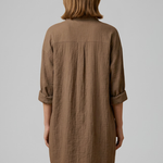 Women's Collared Button-Up Blouse with Long Sleeves – Curved Hem Shirt for Work