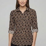 Women's Long Sleeve Collared Button Front Blouse with Rolled Cuffs – Workwear Shirt