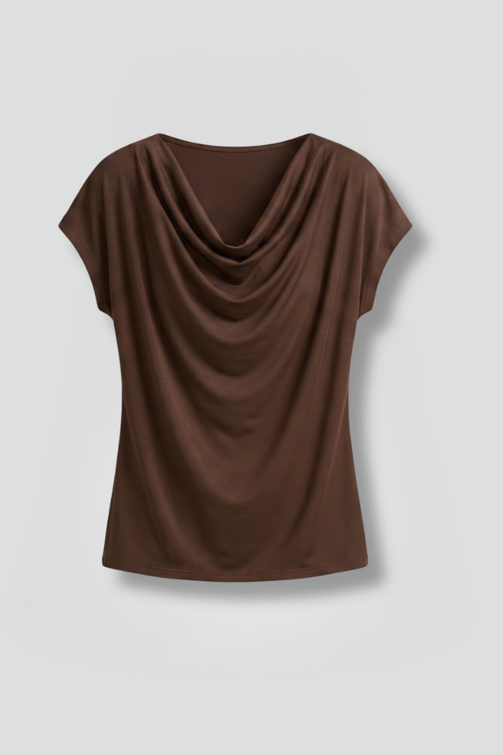 Women's Cowl Neck Blouse with Draped Front & Short Sleeves – Smart Casual Work Top