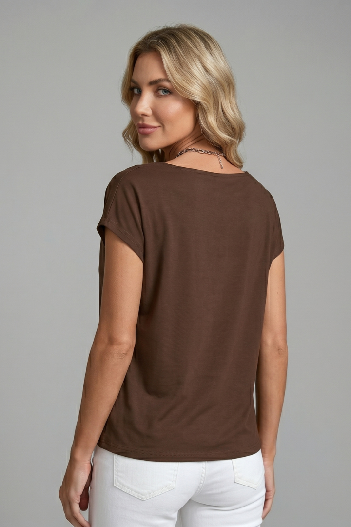 Women's Cowl Neck Blouse with Draped Front & Short Sleeves – Smart Casual Work Top