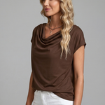 Women's Cowl Neck Blouse with Draped Front & Short Sleeves – Smart Casual Work Top