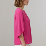 Women's Pleated Front Blouse with Split 3/4 Sleeves – Round Neck Smart Casual Top
