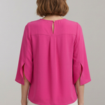 Women's Pleated Front Blouse with Split 3/4 Sleeves – Round Neck Smart Casual Top