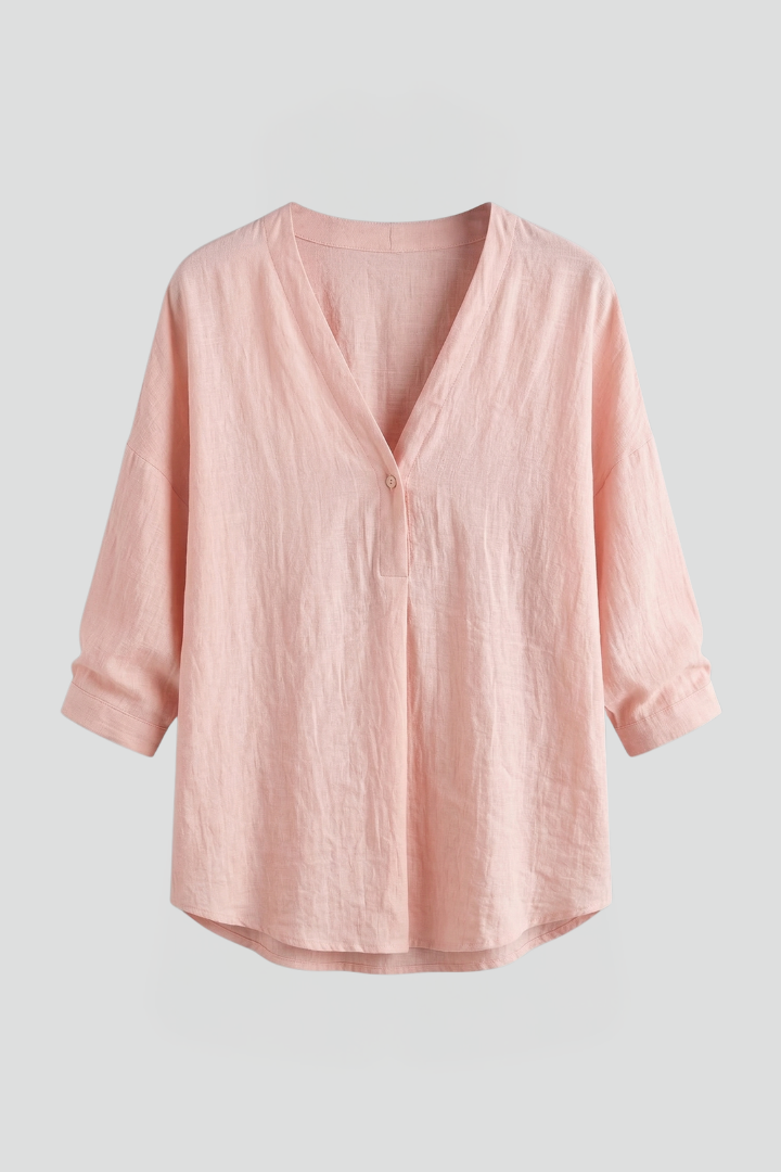 Women's Round Neck Long Sleeve Button Front Blouse – Simple Everyday Work Top