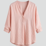 Women's Round Neck Long Sleeve Button Front Blouse – Simple Everyday Work Top