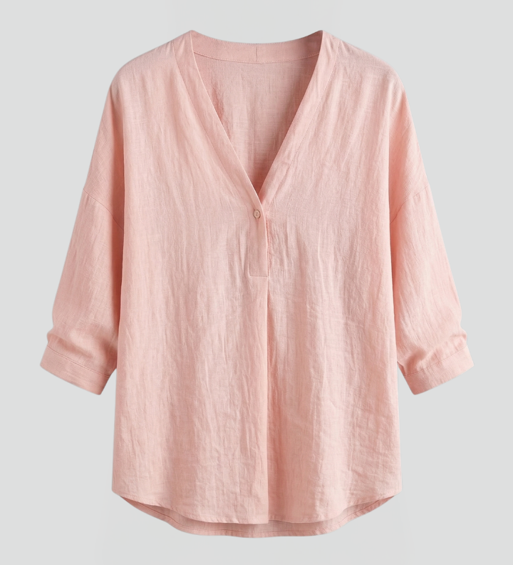 Women's Round Neck Long Sleeve Button Front Blouse – Simple Everyday Work Top