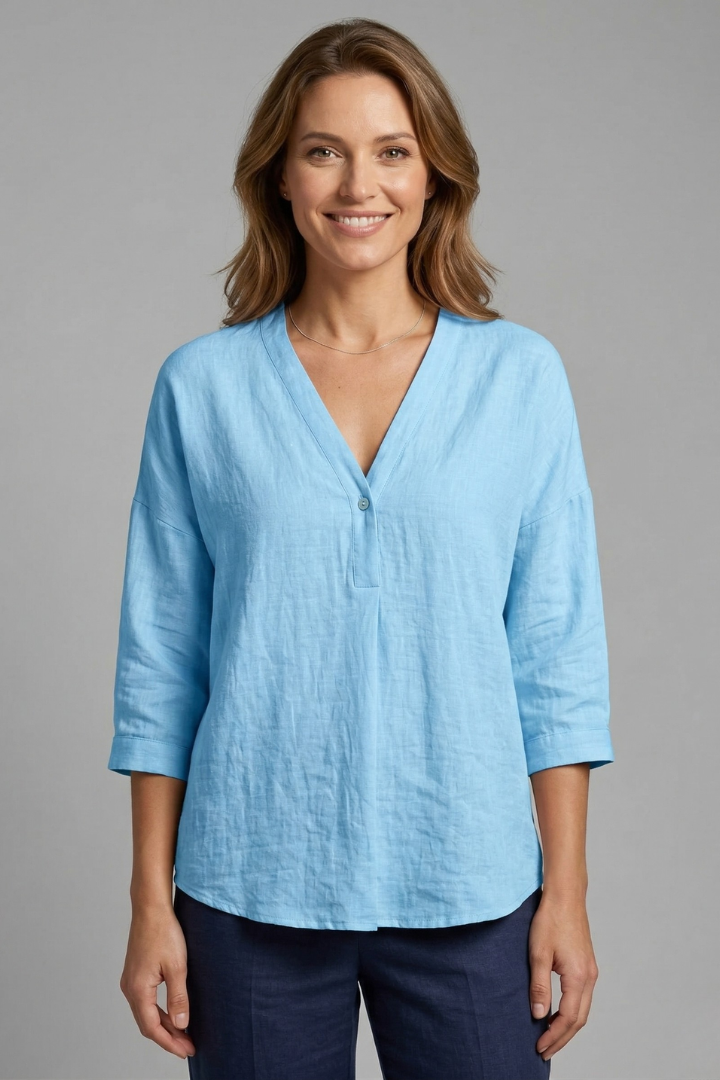 Women's Round Neck Long Sleeve Button Front Blouse – Simple Everyday Work Top