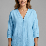 Women's Round Neck Long Sleeve Button Front Blouse – Simple Everyday Work Top