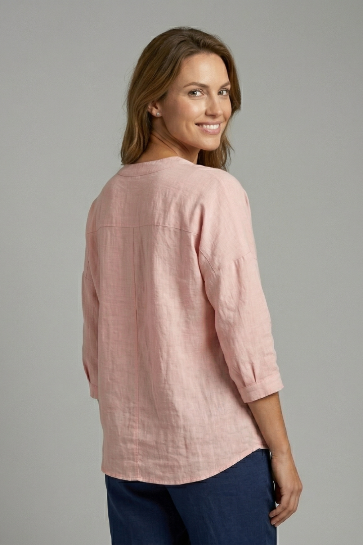Women's Round Neck Long Sleeve Button Front Blouse – Simple Everyday Work Top