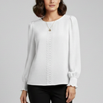Women's Embroidered Round Neck Blouse with Long Sleeves – Casual Everyday Top