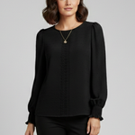 Women's Embroidered Round Neck Blouse with Long Sleeves – Casual Everyday Top